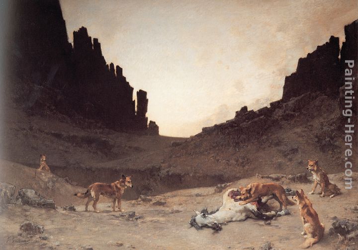 Dogs of the Douar Devouring a Dead Hourse in the Gorges of El Kantar painting - Gustave Achille Guillaumet Dogs of the Douar Devouring a Dead Hourse in the Gorges of El Kantar art painting